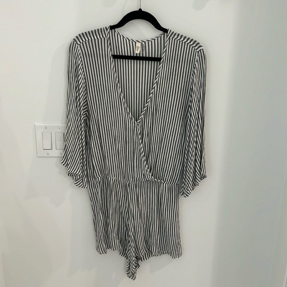 Elan gray striped cover up romper